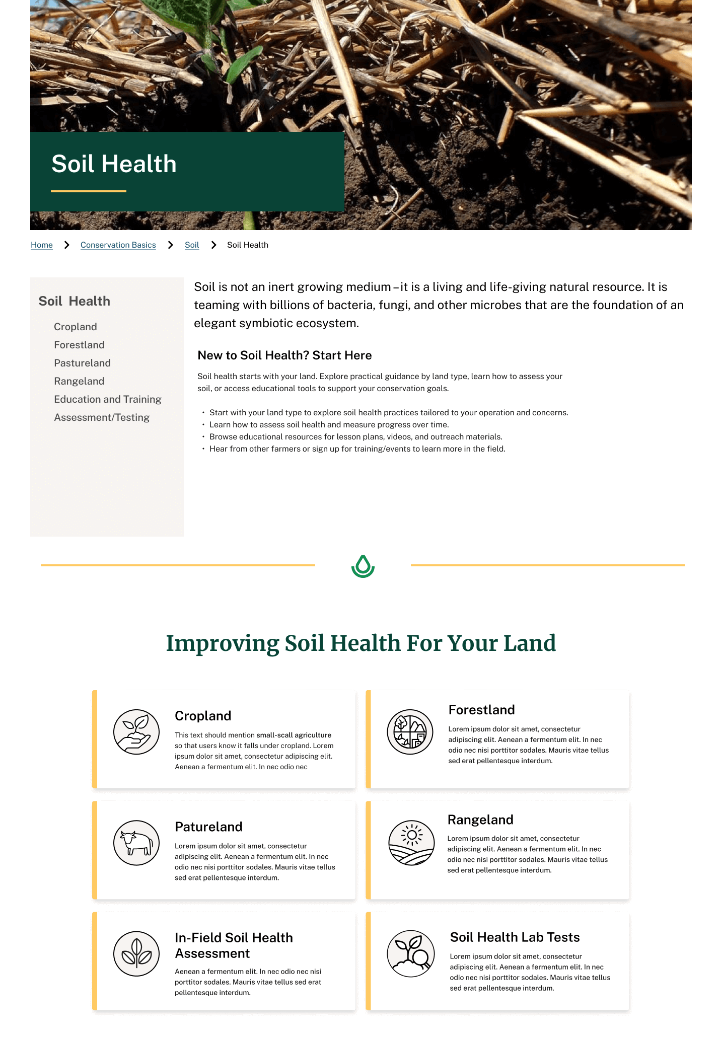 Soil Health redesigned landing page