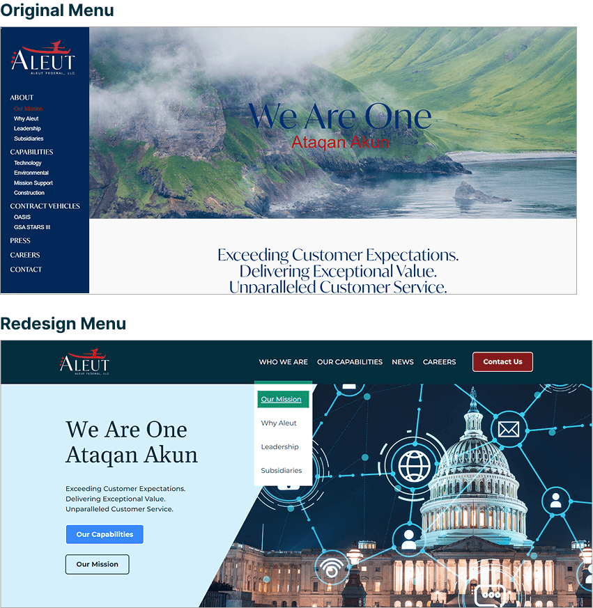 menu redesign for AF, before and after - vertical layout